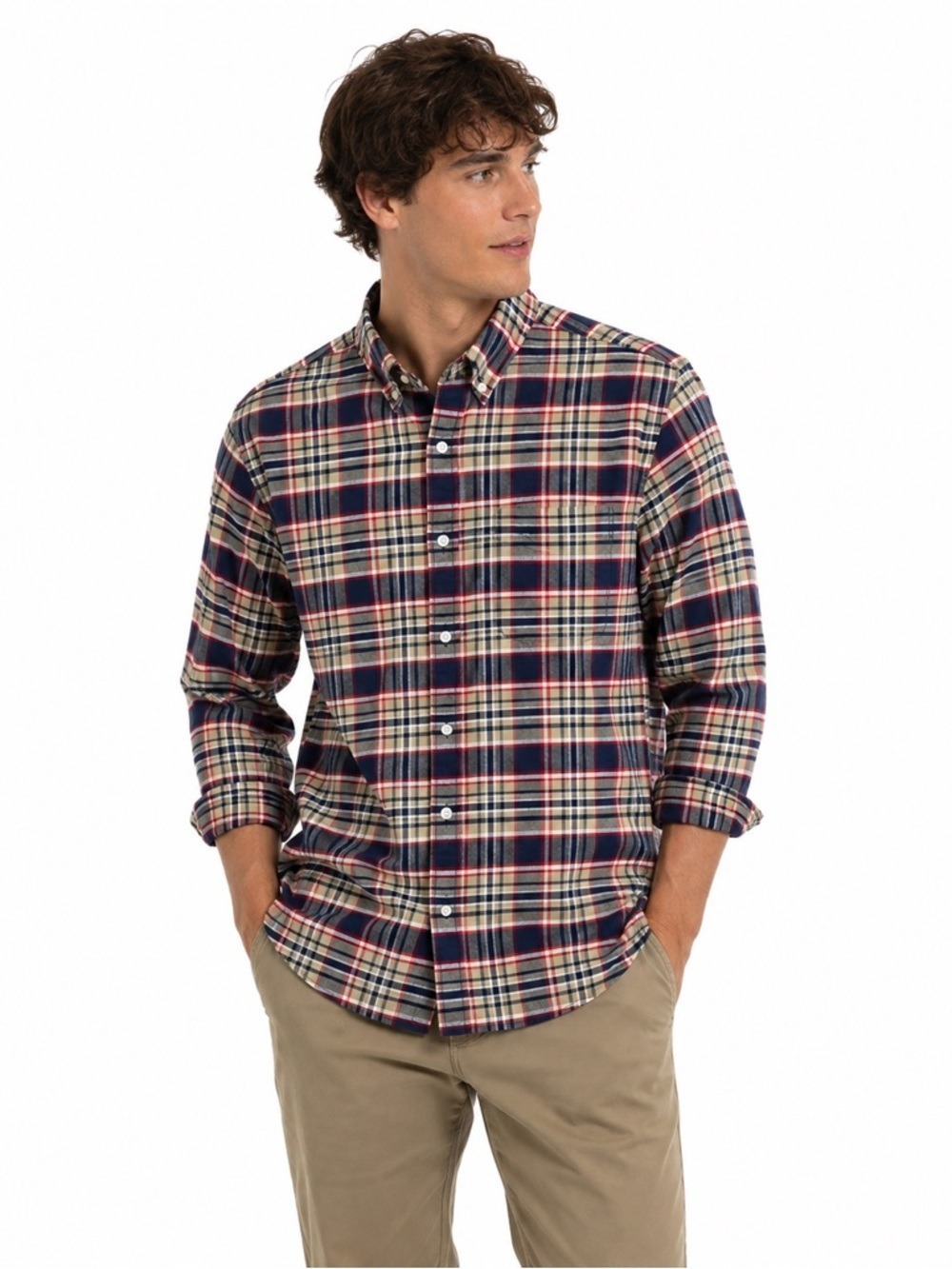 L.L. Bean Signature Slim Fit Dress Shirt Med Flannel Plaid Long Sleeve Casual